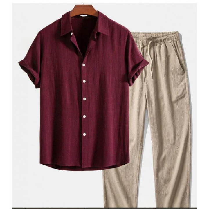 Mens 3D-printed Loose-fit Short-sleeve Shirt Set | Anvare