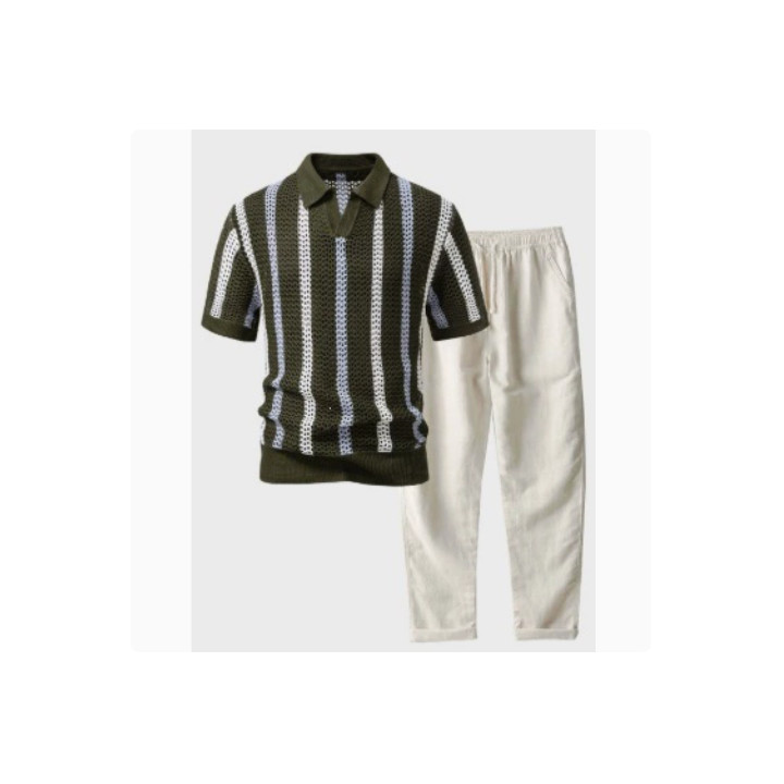 Mens 3D-printed Loose-fit Short-sleeve Shirt Set | Anvare