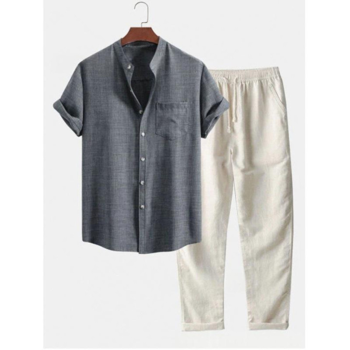 Mens 3D-printed Loose-fit Short-sleeve Shirt Set | Anvare