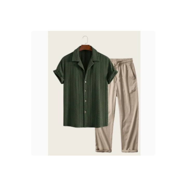 Mens 3D-printed Loose-fit Short-sleeve Shirt Set | Anvare