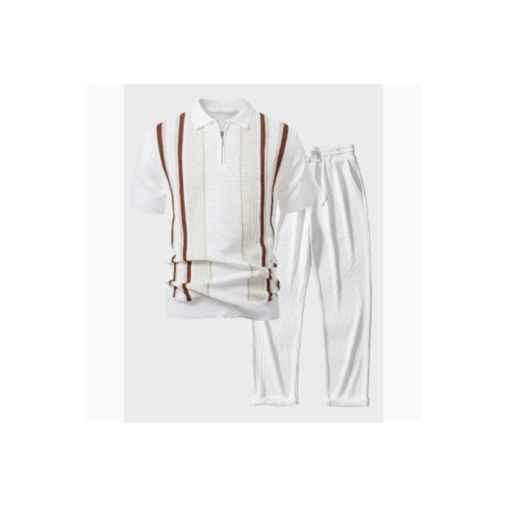 Mens 3D-printed Loose-fit Short-sleeve Shirt Set | Anvare