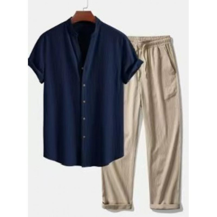 Mens 3D-printed Loose-fit Short-sleeve Shirt Set | Anvare