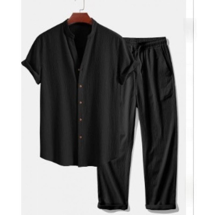 Mens 3D-printed Loose-fit Short-sleeve Shirt Set | Anvare
