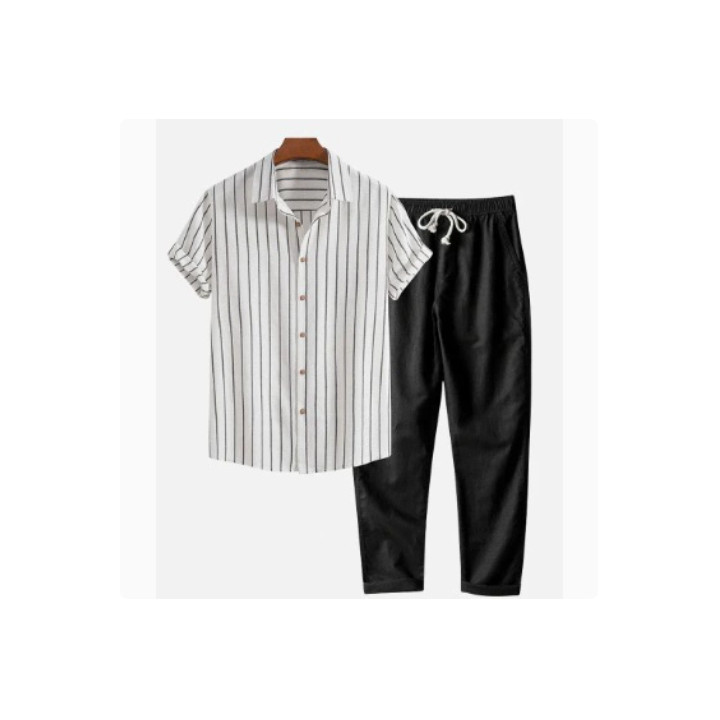 Mens 3D-printed Loose-fit Short-sleeve Shirt Set | Anvare