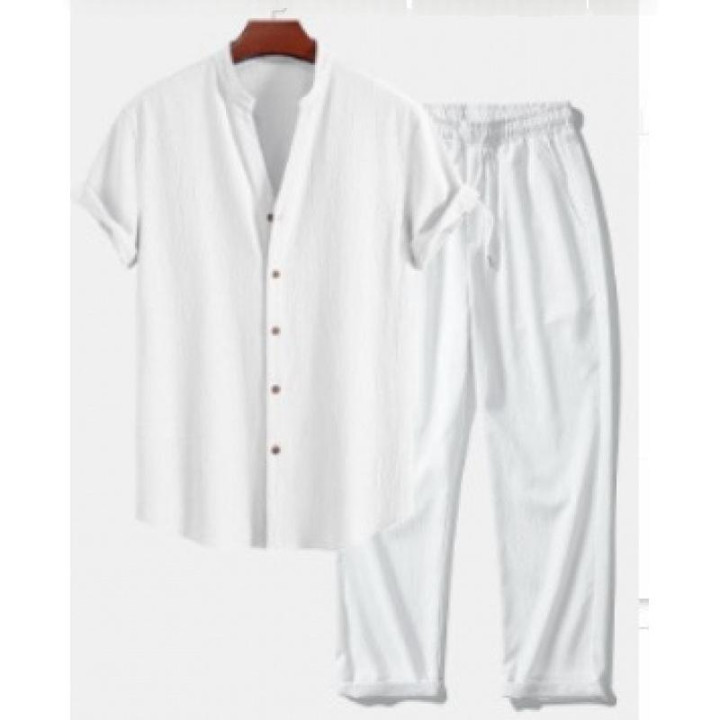 Mens 3D-printed Loose-fit Short-sleeve Shirt Set | Anvare
