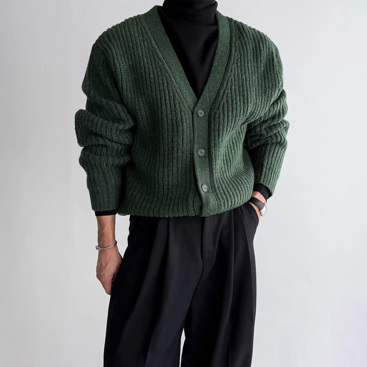 Mens Loose-Fit Versatile Artistic V-Neck Sweater | Anvare