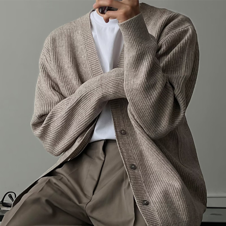 Mens Loose-Fit Versatile Artistic V-Neck Sweater | Anvare