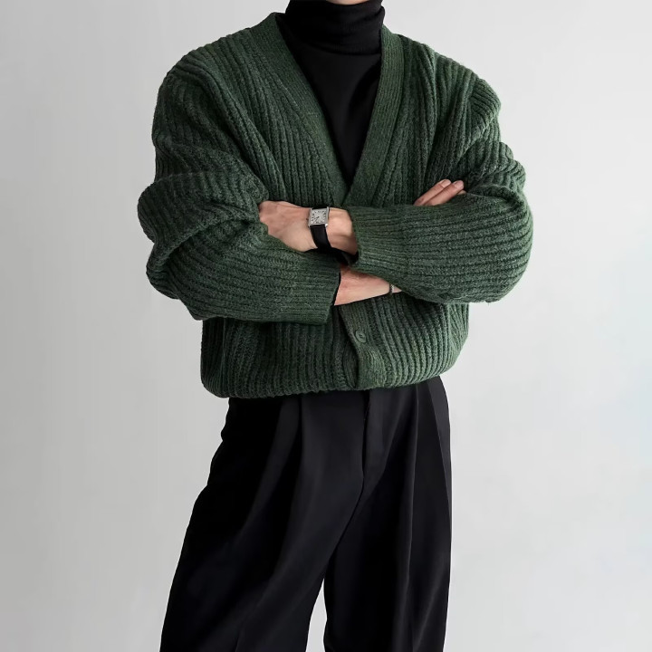 Mens Loose-Fit Versatile Artistic V-Neck Sweater | Anvare