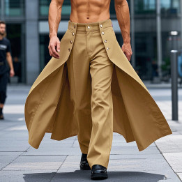 Mens Faux Two-piece Double-breasted Wide-leg Pants With A Slit And Tie Detail | Anvare