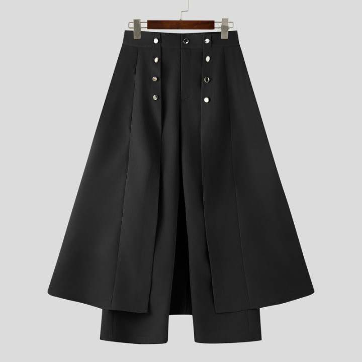 Mens Faux Two-piece Double-breasted Wide-leg Pants With A Slit And Tie Detail | Anvare