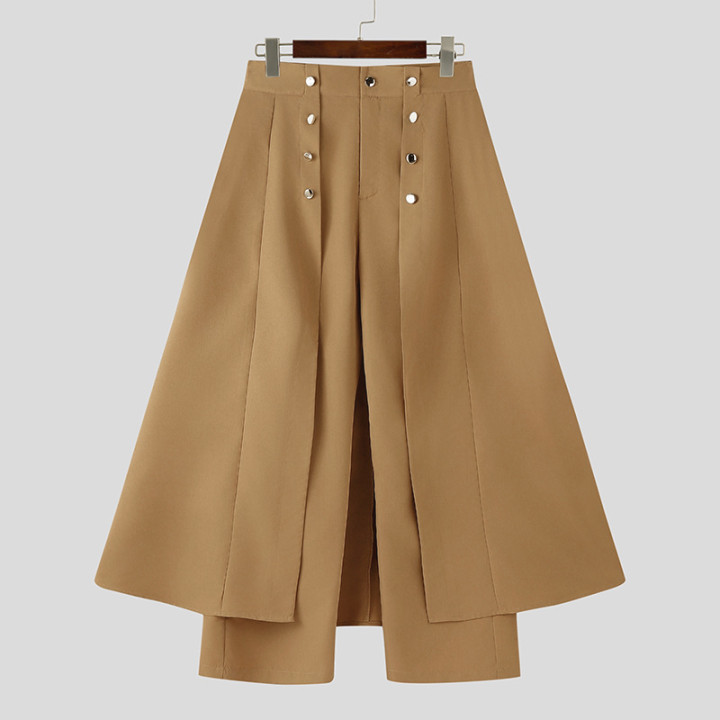 Mens Faux Two-piece Double-breasted Wide-leg Pants With A Slit And Tie Detail | Anvare