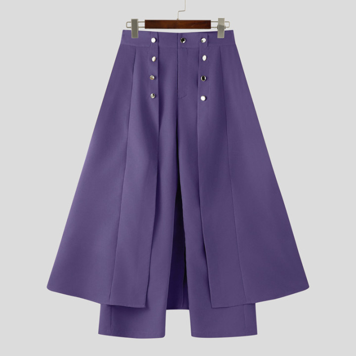 Mens Faux Two-piece Double-breasted Wide-leg Pants With A Slit And Tie Detail | Anvare