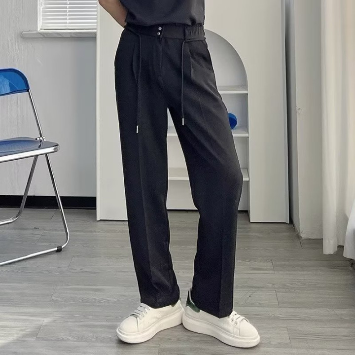 Mens Casual Loose-fit Straight-leg Drawstring Trousers | Anvare
