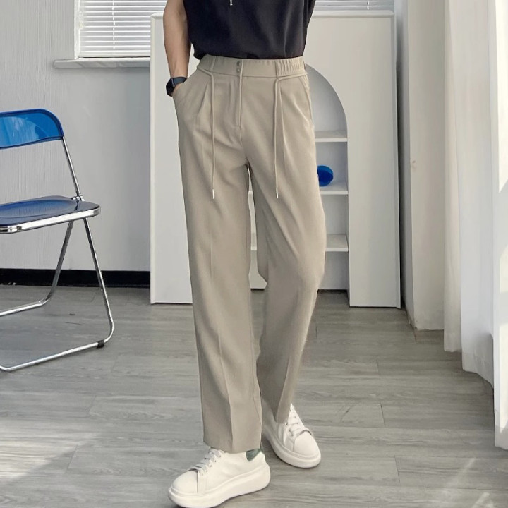 Mens Casual Loose-fit Straight-leg Drawstring Trousers | Anvare
