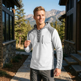 Men's Spring And Autumn Lace Hooded Sweater Waffle Color Matching Top | Anvare