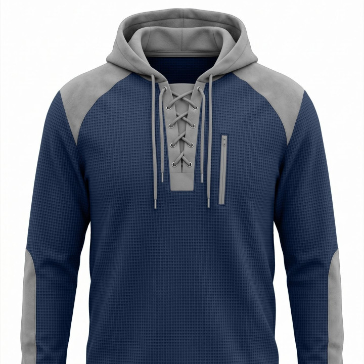 Men's Spring And Autumn Lace Hooded Sweater Waffle Color Matching Top | Anvare