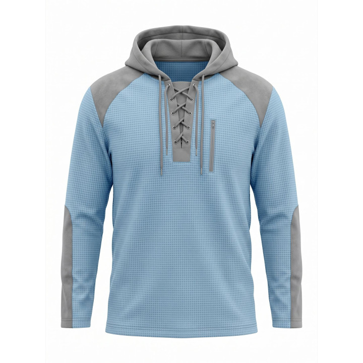 Men's Spring And Autumn Lace Hooded Sweater Waffle Color Matching Top | Anvare