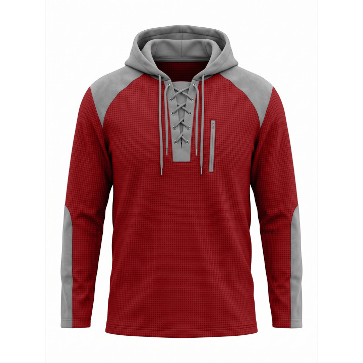 Men's Spring And Autumn Lace Hooded Sweater Waffle Color Matching Top | Anvare