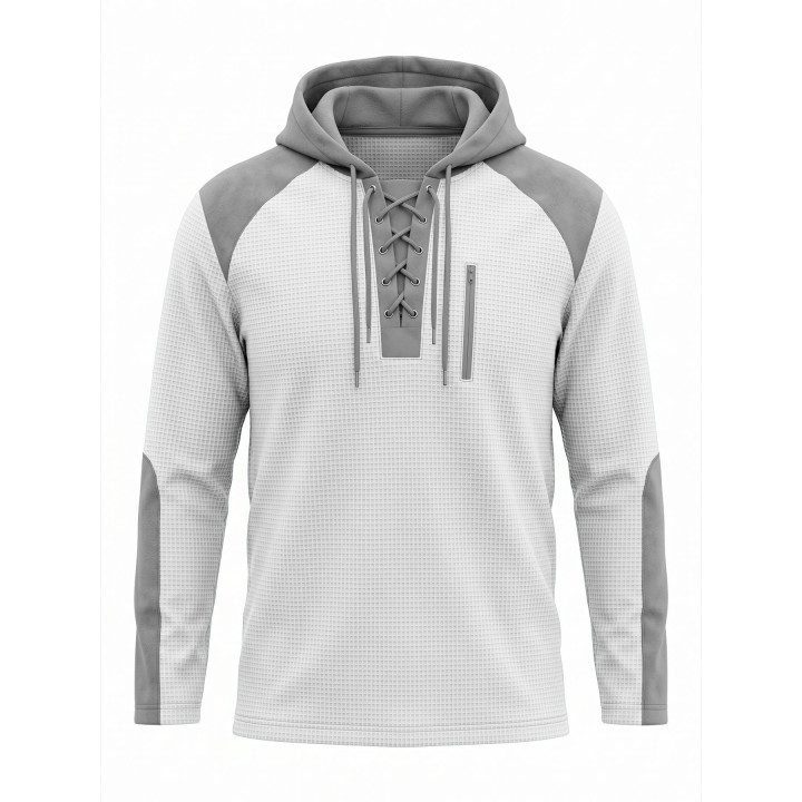 Men's Spring And Autumn Lace Hooded Sweater Waffle Color Matching Top | Anvare