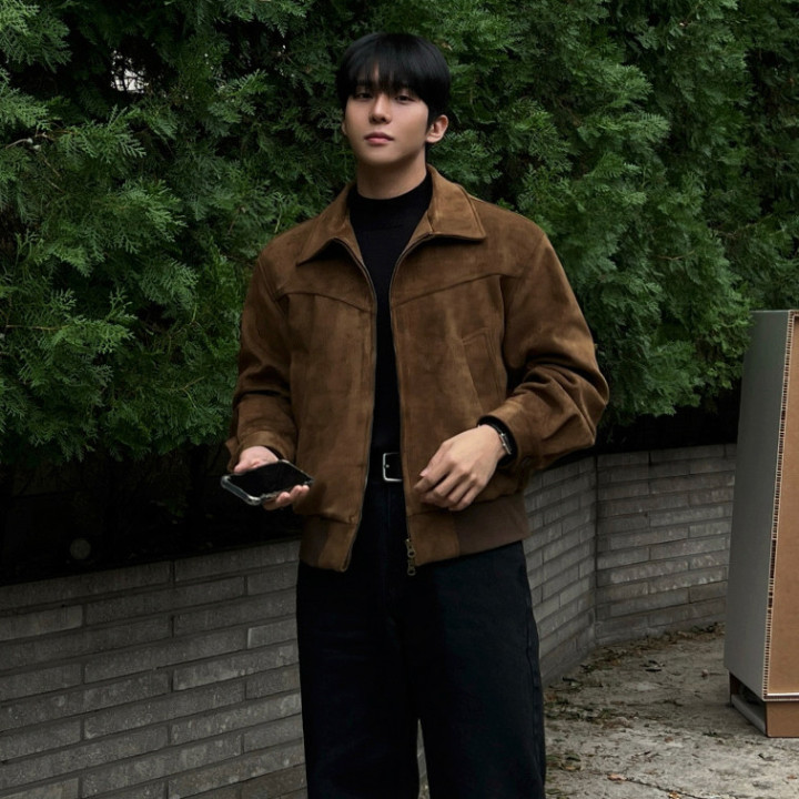 Men's Faux Suede Collared Jacket | Anvare