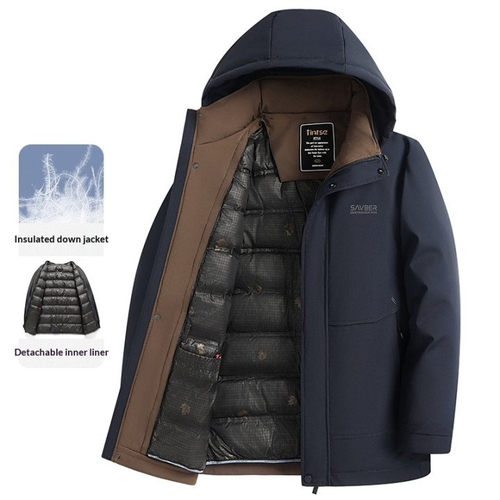 Mens Detachable Liner Hooded Down Jacket | Anvare