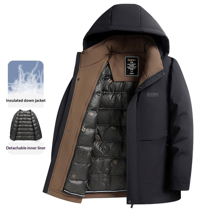 Mens Detachable Liner Hooded Down Jacket | Anvare