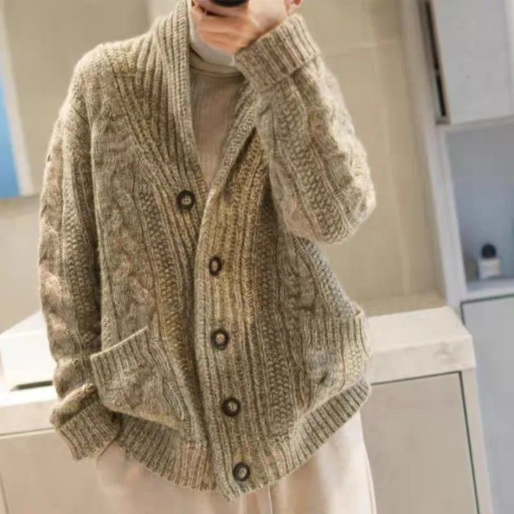 Mens Chunky-knit Thickened Sweater Cardigan Coat | Anvare