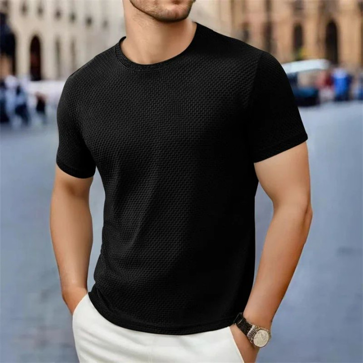 Men's Casual Short Sleeve T-shirt 2025 New Bone Flower Solid | Anvare