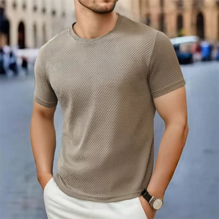 Men's Casual Short Sleeve T-shirt 2025 New Bone Flower Solid | Anvare