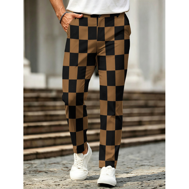Retro Plaid-Print Casual Mens Trousers | Anvare