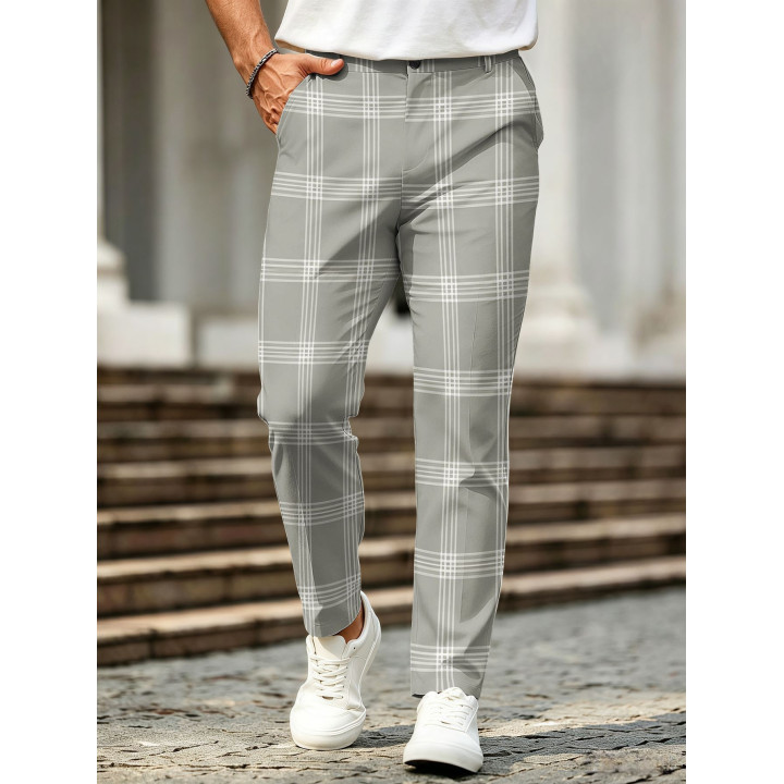 Retro Plaid-Print Casual Mens Trousers | Anvare