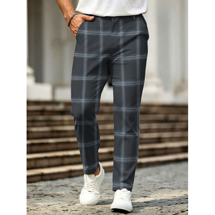 Retro Plaid-Print Casual Mens Trousers | Anvare