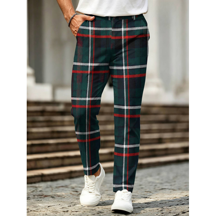 Retro Plaid-Print Casual Mens Trousers | Anvare