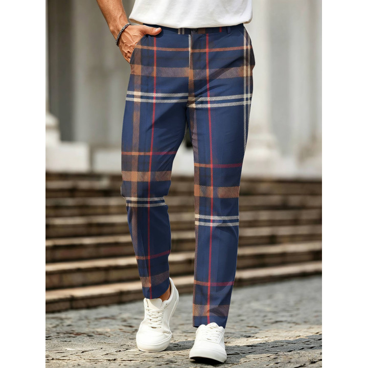 Retro Plaid-Print Casual Mens Trousers | Anvare