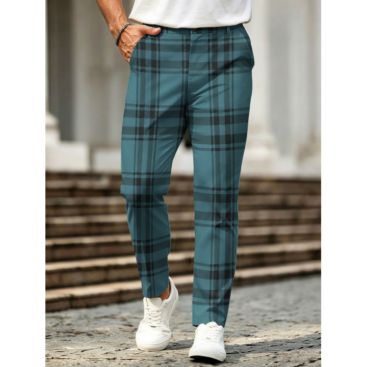 Retro Plaid-Print Casual Mens Trousers | Anvare