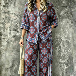 Summer Womens Shirt Set With A Digital-print Collar | Anvare