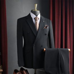 Men Dark Brown Peak Lapel Double Breasted 3 Piece Suit Set | Anvare