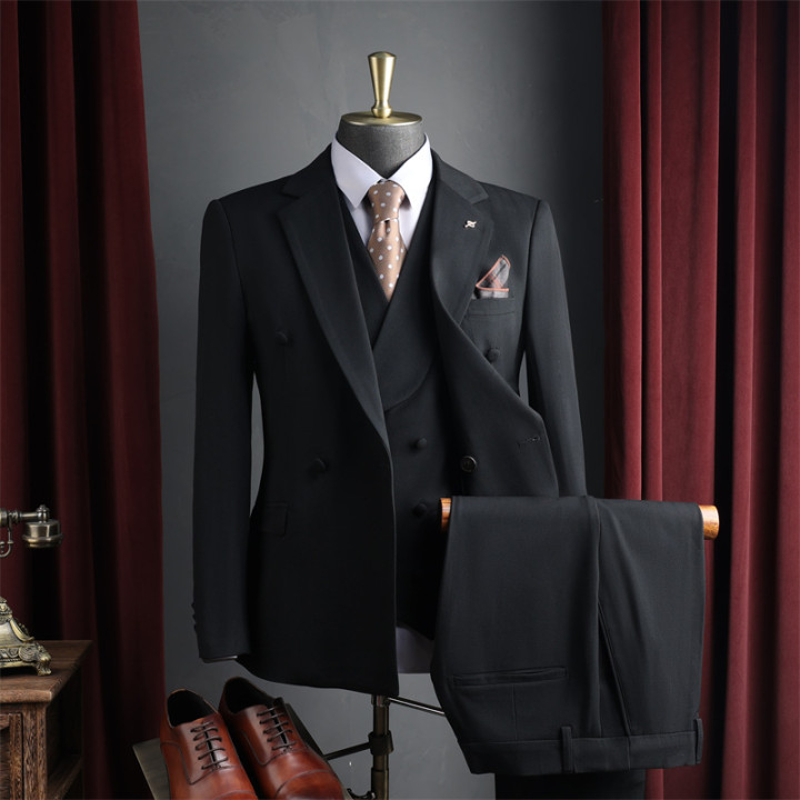 Men Dark Brown Peak Lapel Double Breasted 3 Piece Suit Set | Anvare
