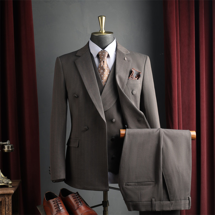 Men Dark Brown Peak Lapel Double Breasted 3 Piece Suit Set | Anvare