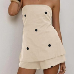 European And American-style Linen Print Polka-dot Spicy-girl Outfit | Anvare
