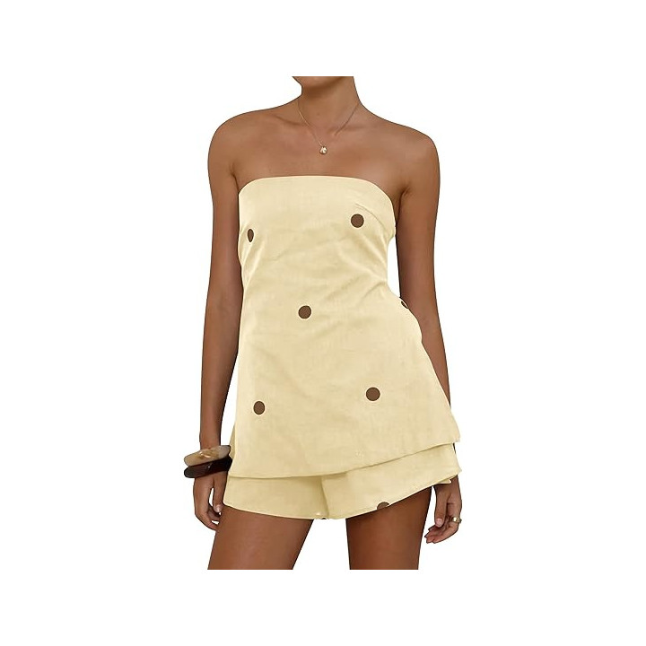 European And American-style Linen Print Polka-dot Spicy-girl Outfit | Anvare