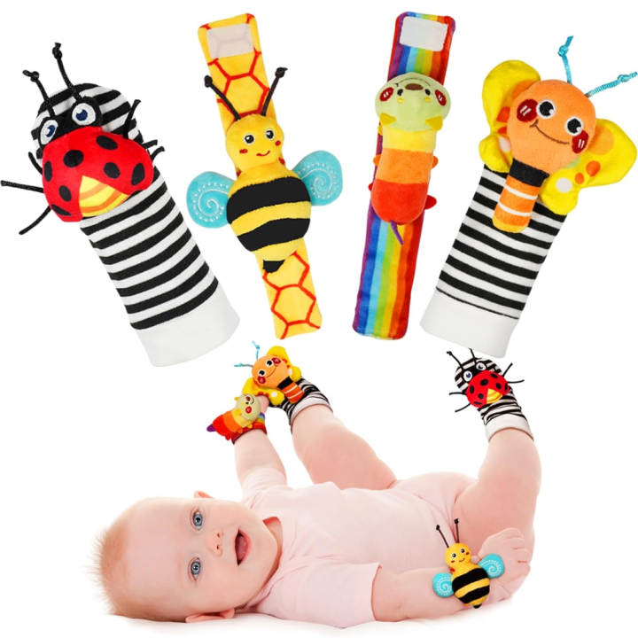 Baby Wrist Rattle Socks And Foot Finder Set Perfect Baby Toys For 0-12 Months Newborn Boys And Girls As Shower Gifts Garden B | 