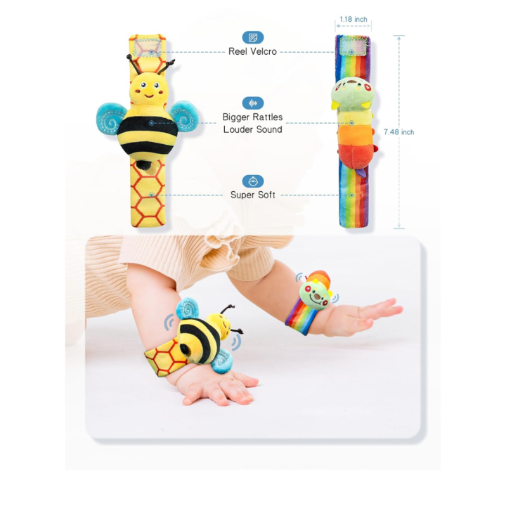 Baby Wrist Rattle Socks And Foot Finder Set Perfect Baby Toys For 0-12 Months Newborn Boys And Girls As Shower Gifts Garden B | 