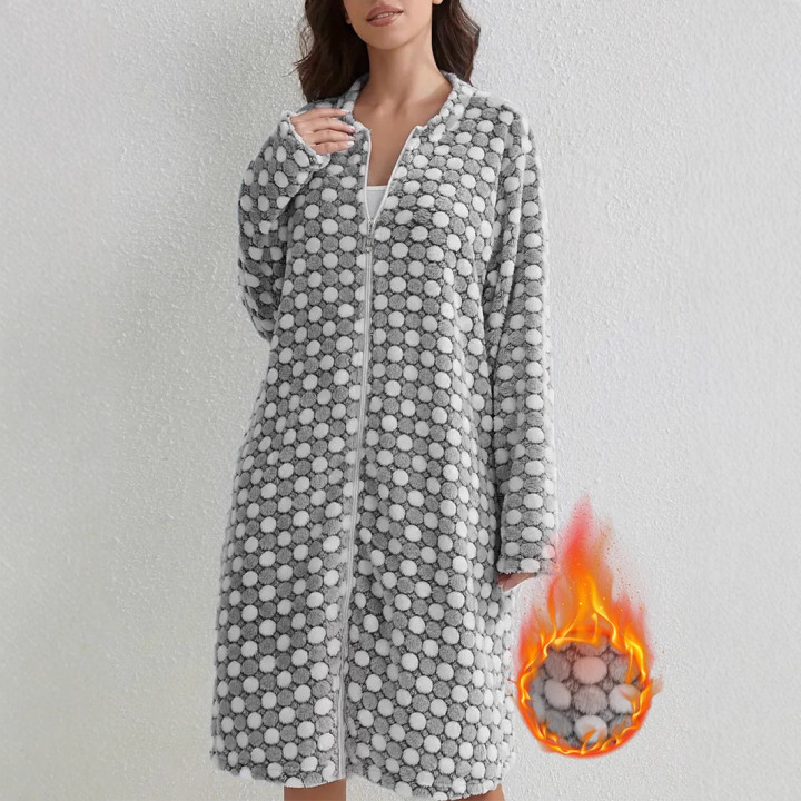 Thickened, Warm Zip-up Nightgown Casual Comfortable Long-sleeved Flannel Robe | Anvare