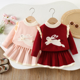 Girls Knitted Pullover Top And Skirt Two-Piece Set | Anvare