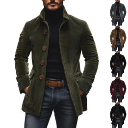 Men's Jacket Winter Stand Collar Button-up Coat Casual Blazer Outerwear Clothing | Anvare
