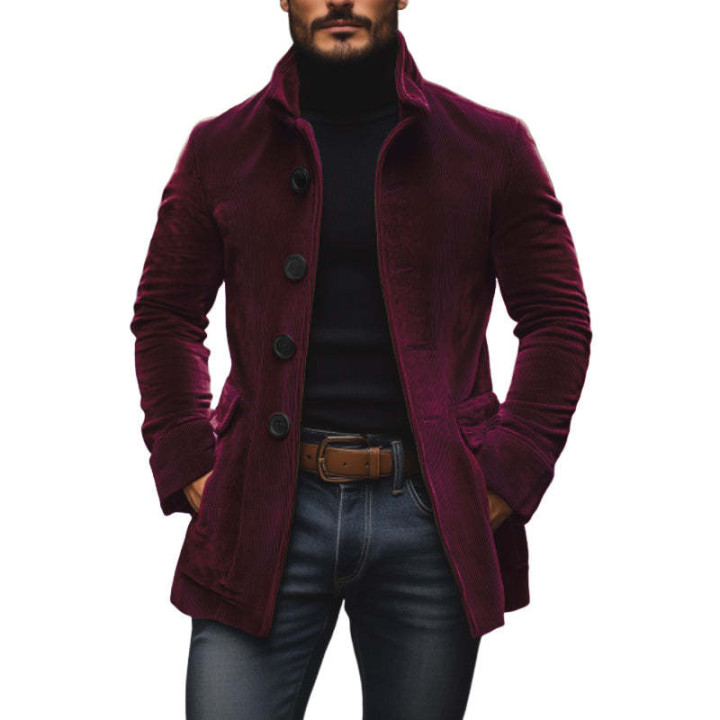 Men's Jacket Winter Stand Collar Button-up Coat Casual Blazer Outerwear Clothing | Anvare