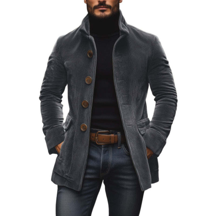 Men's Jacket Winter Stand Collar Button-up Coat Casual Blazer Outerwear Clothing | Anvare