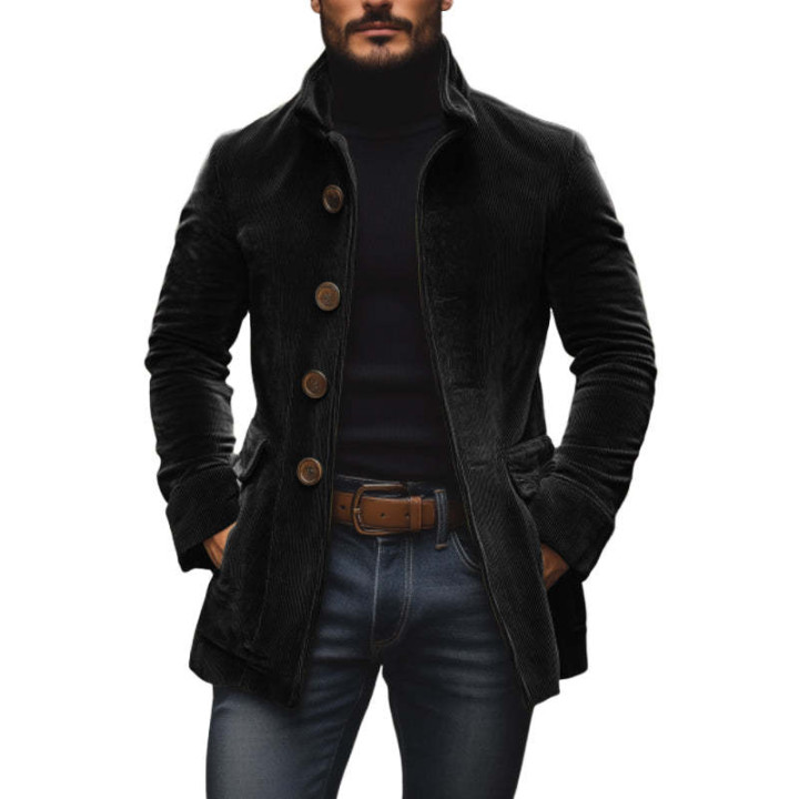 Men's Jacket Winter Stand Collar Button-up Coat Casual Blazer Outerwear Clothing | Anvare