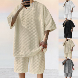 Jacquard Plaid Loose Straight Casual Shorts Suit | Anvare